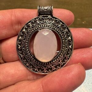 Special Pink Chalcedony. 925 Silver Plated Pendant. 1.7"